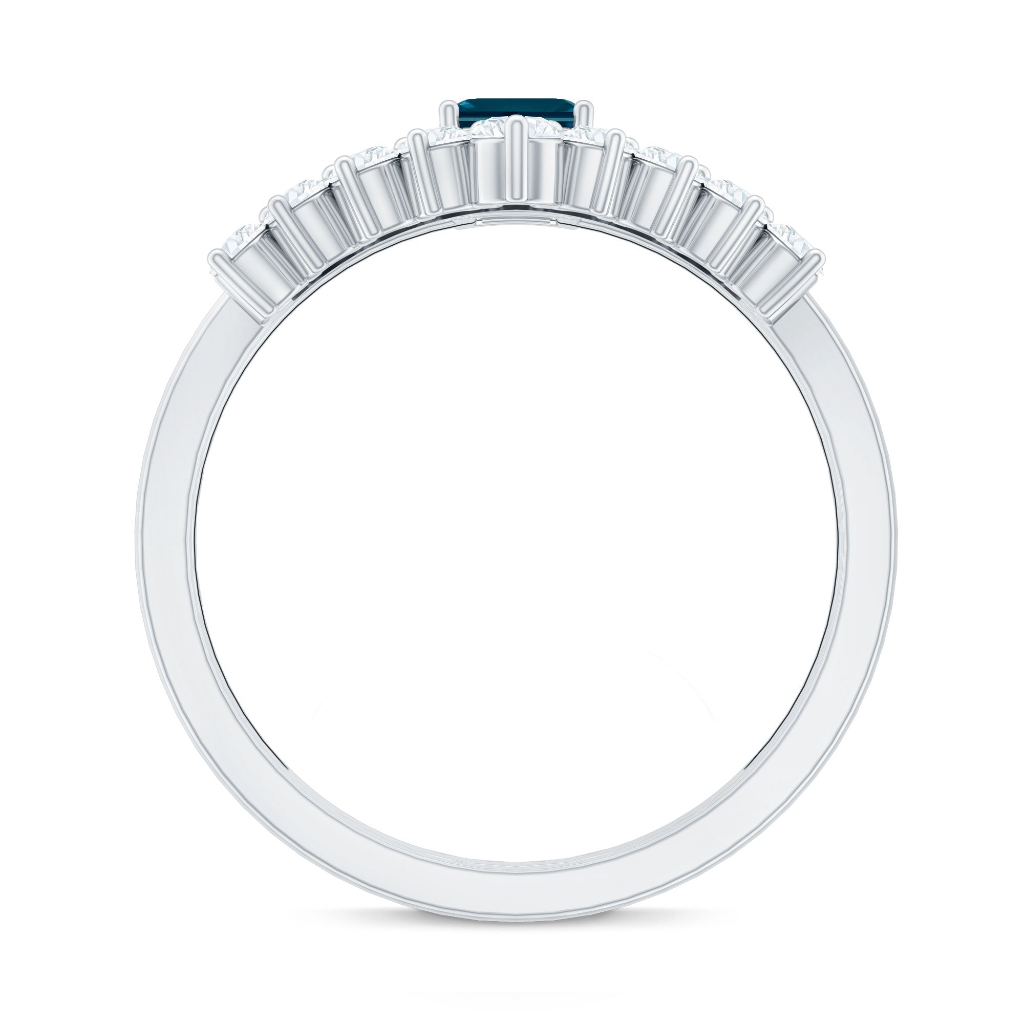 London Blue Topaz Engagement Ring with Diamond Wedding Band