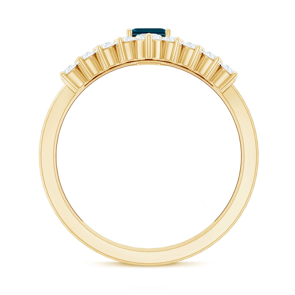 London Blue Topaz Engagement Ring with Diamond Wedding Band