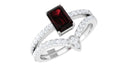 Real 0.7 Carat Garnet Diamond Emerald Cut Wedding Bridal Ring Set of 2