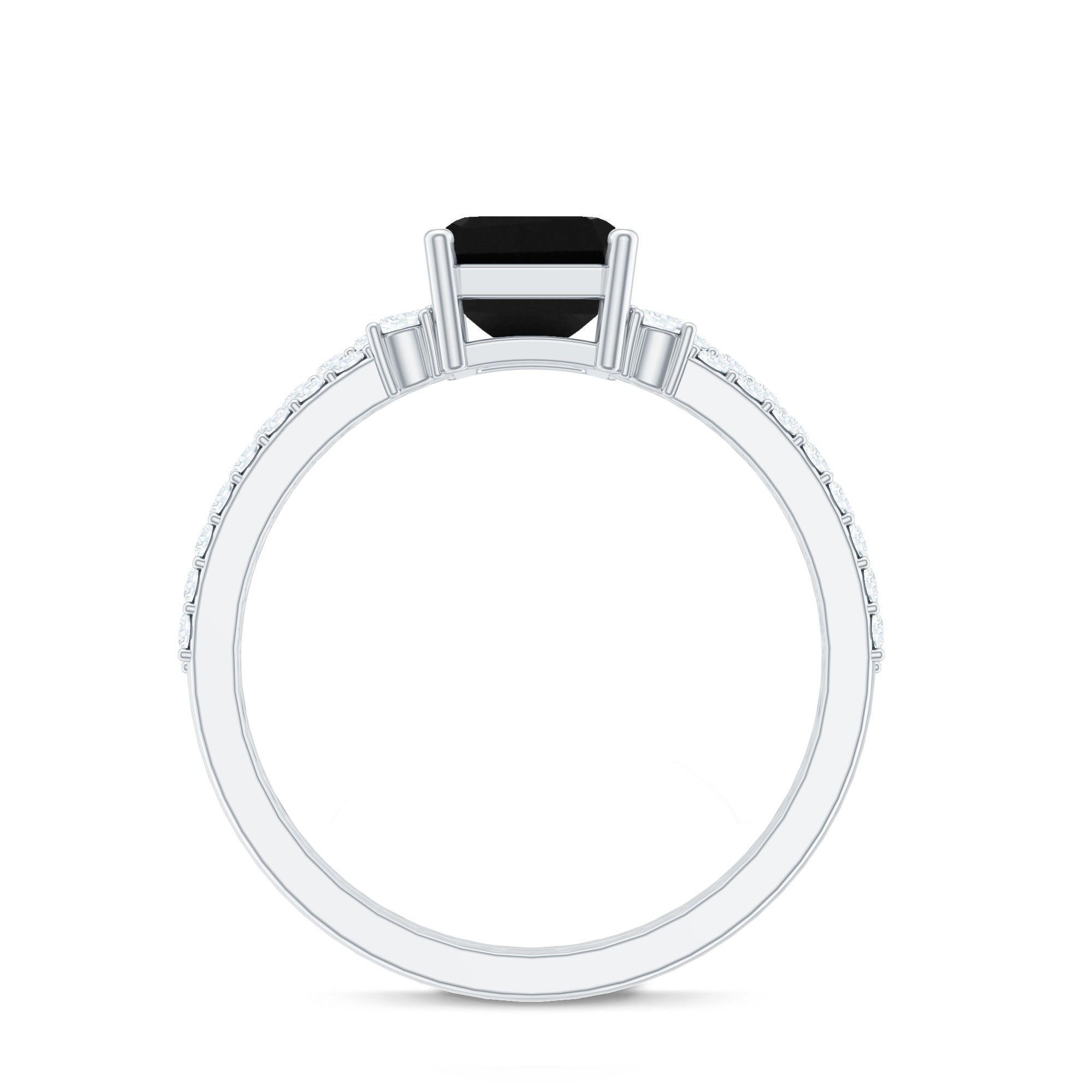 Emerald Cut Created Black Diamond Engagement Ring Set with Diamond