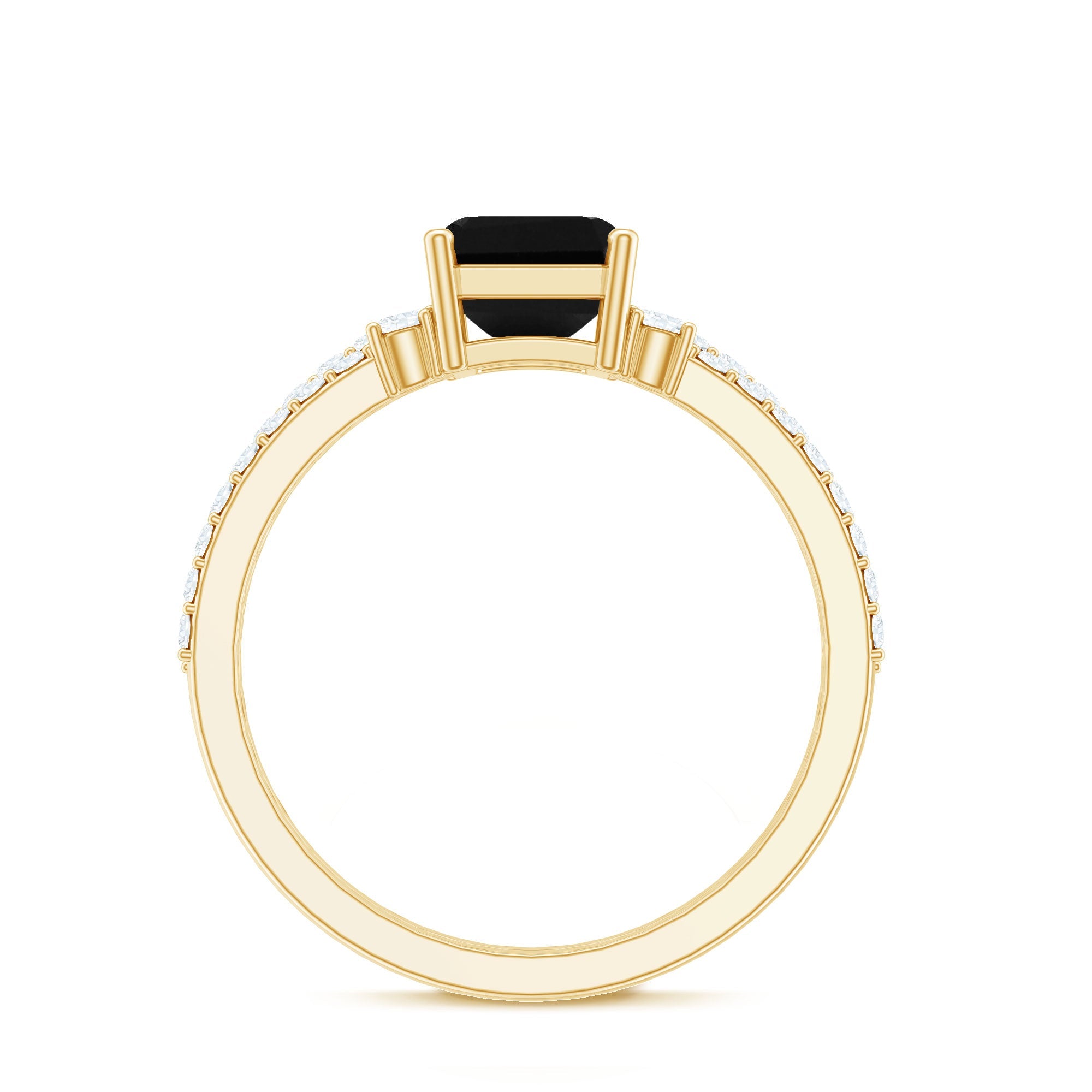 Emerald Cut Created Black Diamond Engagement Ring Set with Diamond