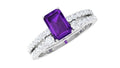 Certified Real 1.4 Carat Emerald Cut Amethyst Wedding Bridal Ring Set with Diamond
