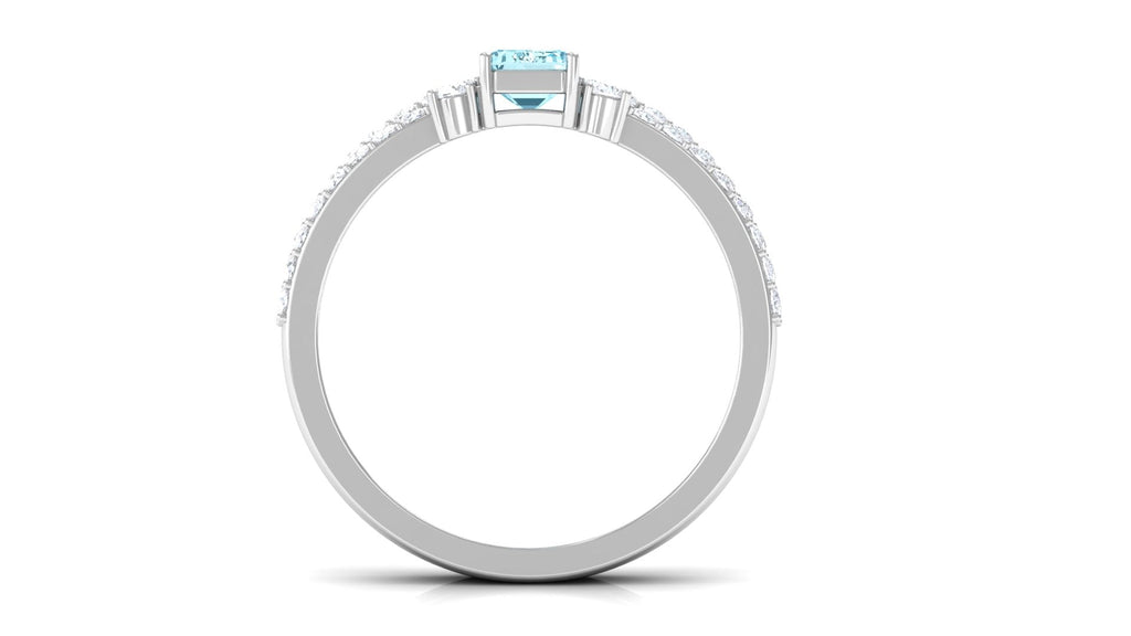 Natural 0.6 Carat Aquamarine and Diamond Emerald Cut Bridal Ring Set