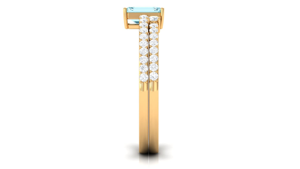 Natural 0.6 Carat Aquamarine and Diamond Emerald Cut Bridal Ring Set