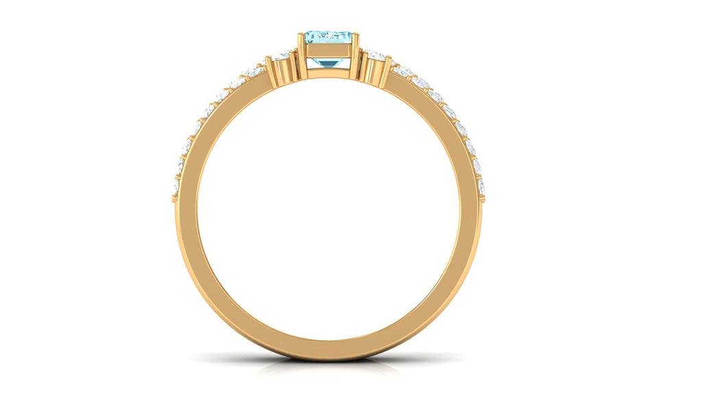 Natural 0.6 Carat Aquamarine and Diamond Emerald Cut Bridal Ring Set