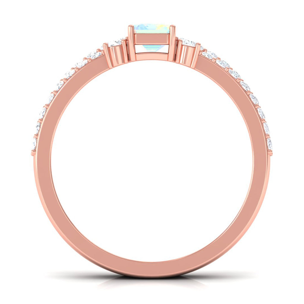 2 Carat Emerald Cut Ethiopian Opal Solitaire Engagement Ring Set with Diamond Band
