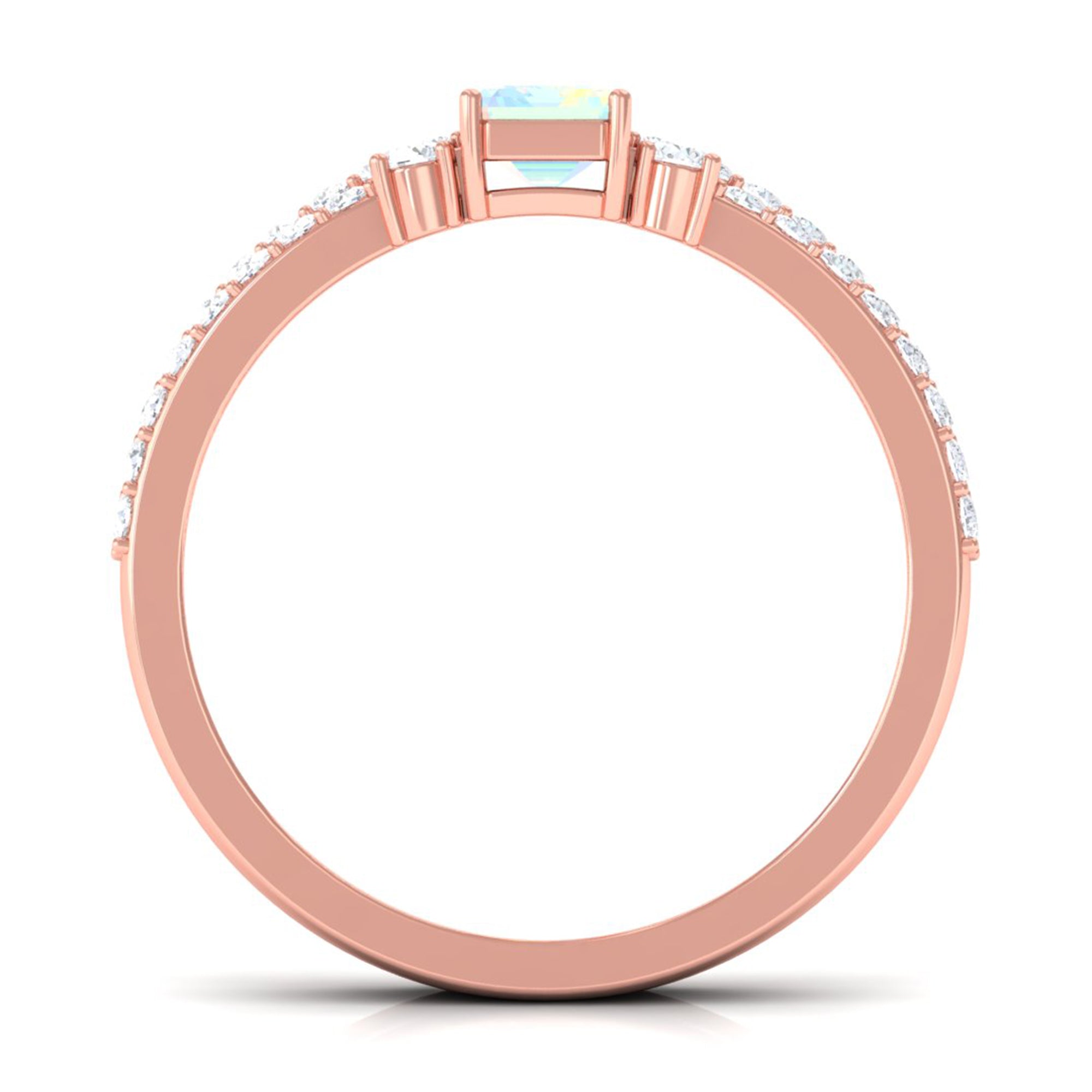 2 Carat Emerald Cut Ethiopian Opal Solitaire Engagement Ring Set with Diamond Band