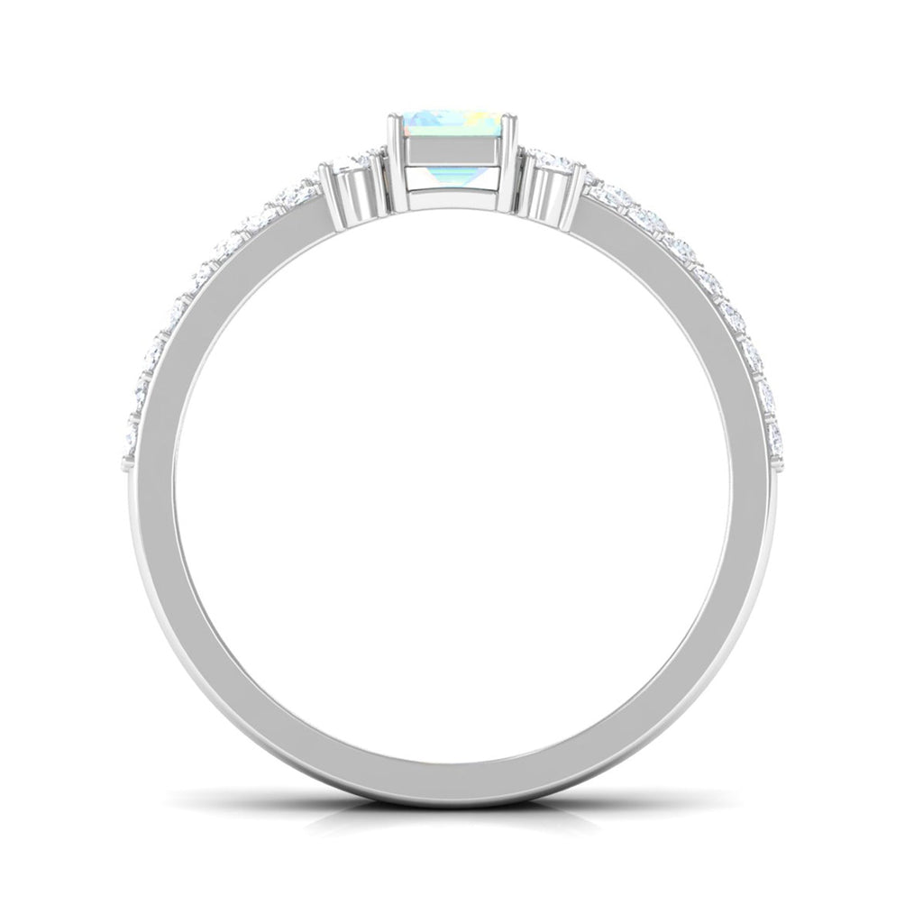 2 Carat Emerald Cut Ethiopian Opal Solitaire Engagement Ring Set with Diamond Band