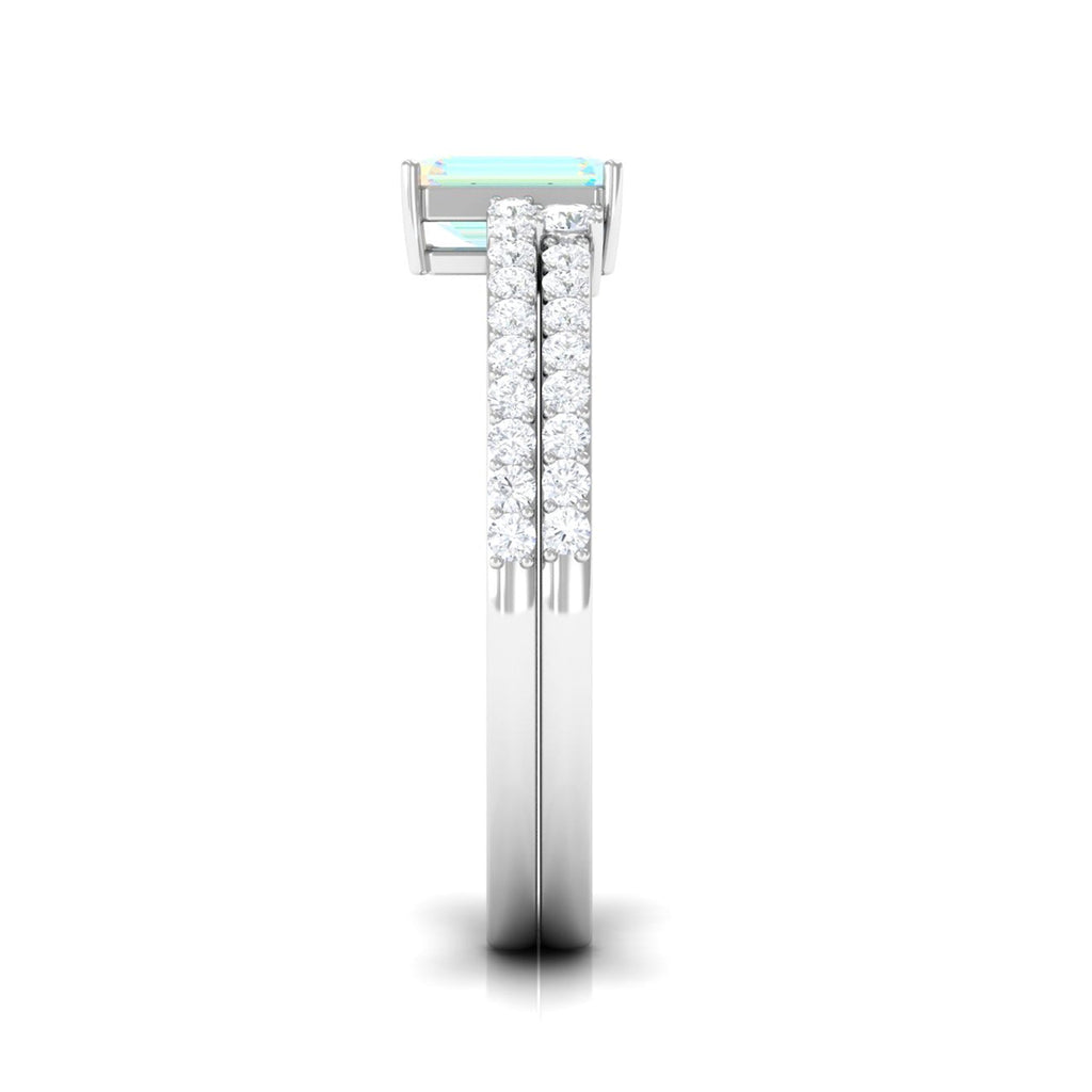 2 Carat Emerald Cut Ethiopian Opal Solitaire Engagement Ring Set with Diamond Band