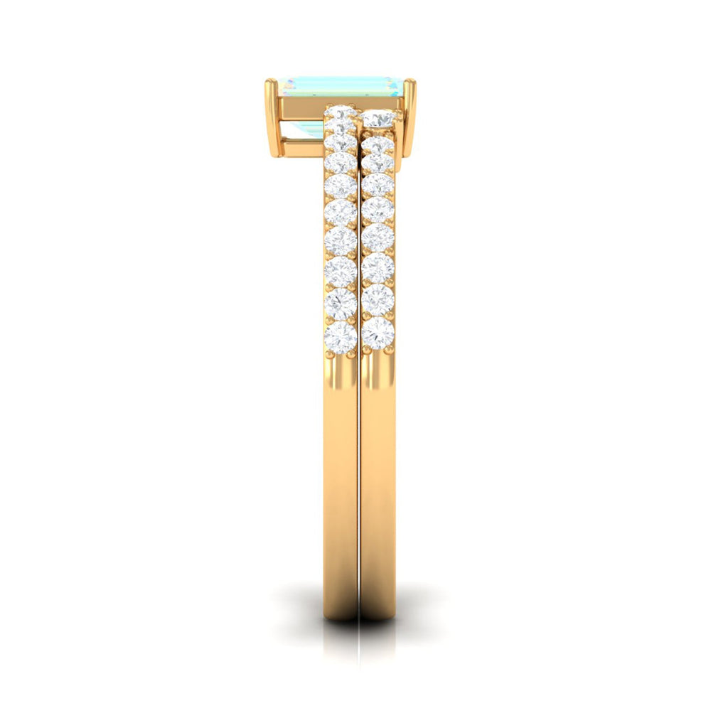 2 Carat Emerald Cut Ethiopian Opal Solitaire Engagement Ring Set with Diamond Band