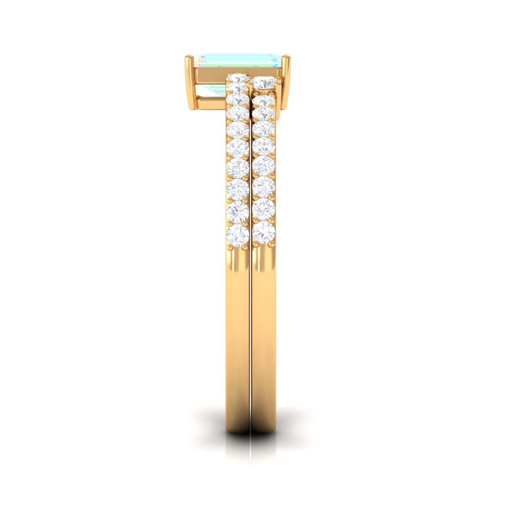 2 Carat Emerald Cut Ethiopian Opal Solitaire Engagement Ring Set with Diamond Band