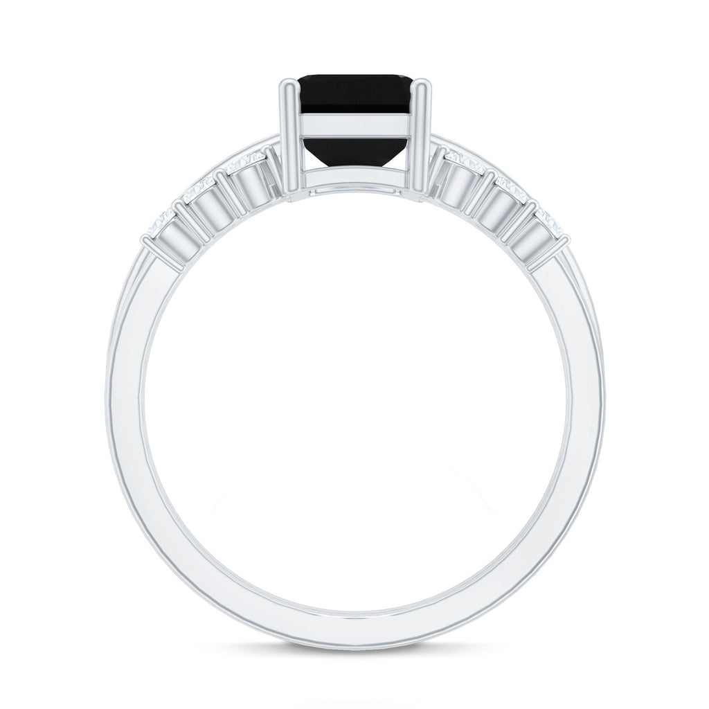 Certified 1.6 Carat Lab Grown Black Diamond Emerald Engagement Ring with White Diamond Enhancer