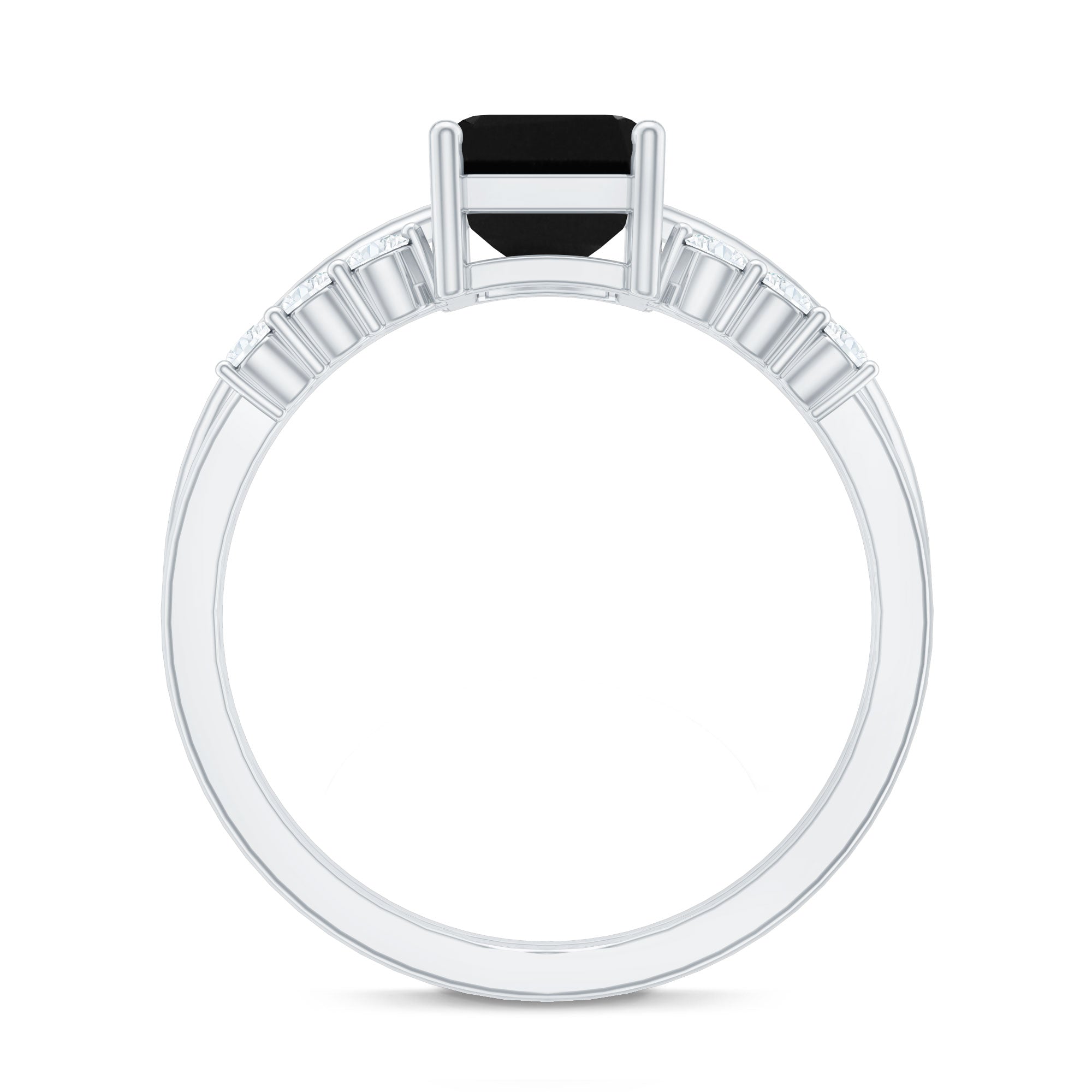 Certified 1.6 Carat Lab Grown Black Diamond Emerald Engagement Ring with White Diamond Enhancer