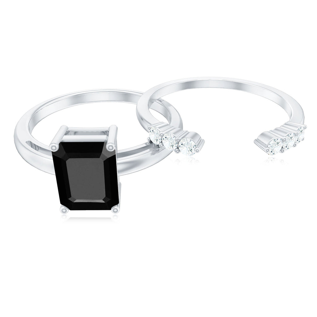 Certified 1.6 Carat Lab Grown Black Diamond Emerald Engagement Ring with White Diamond Enhancer