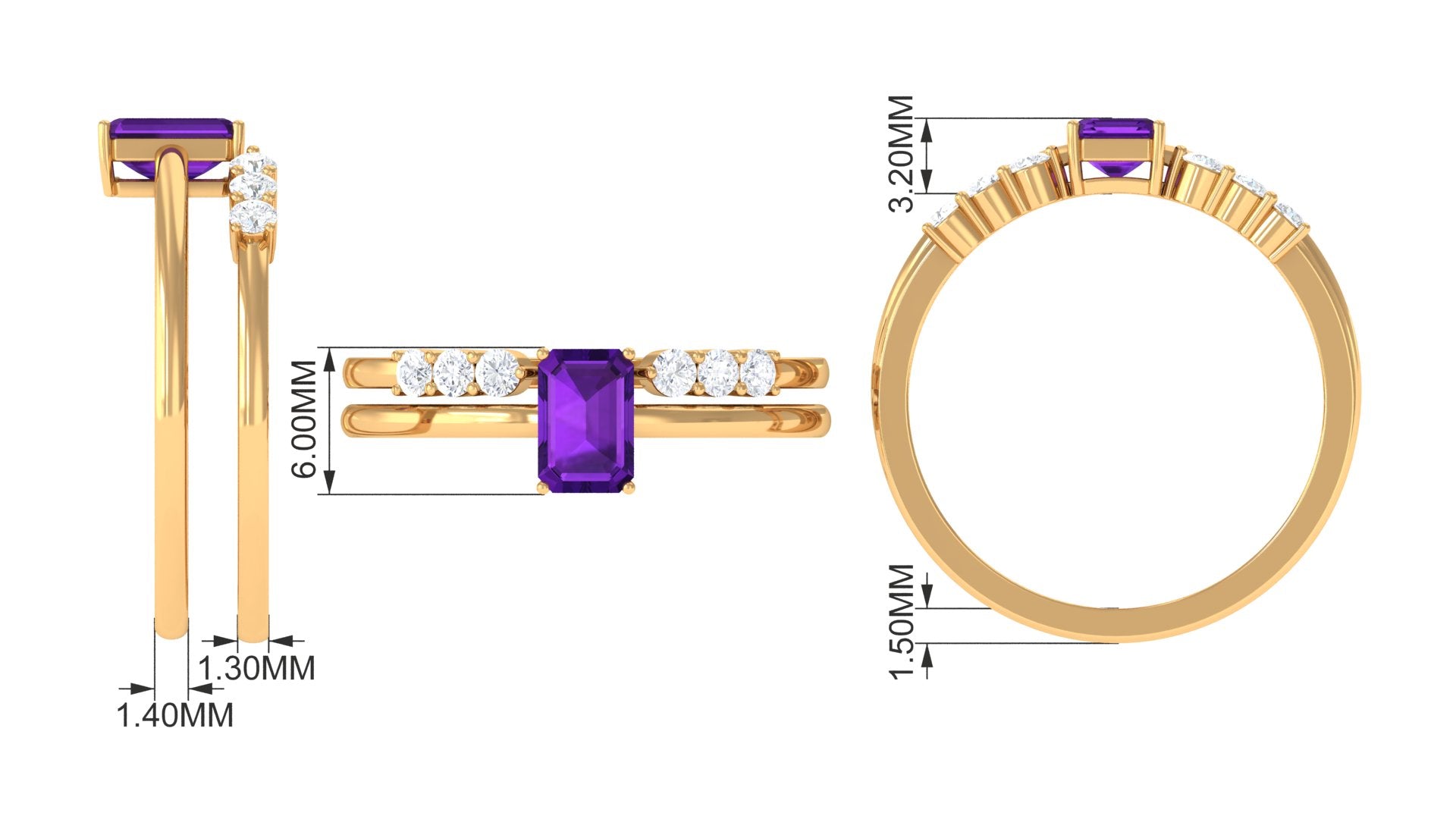 1.4 Carat Emerald Cut Amethyst Engagement Ring with Diamond Enhancer