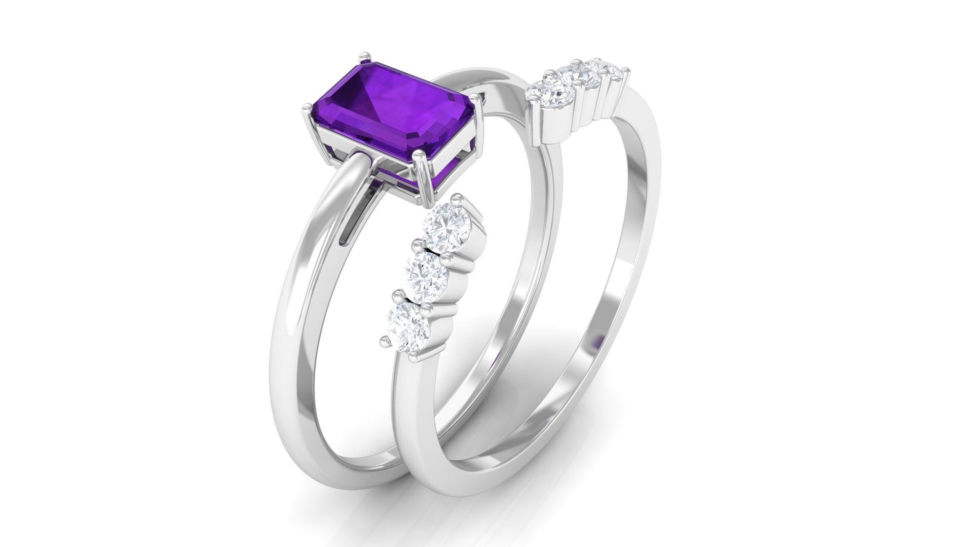 1.4 Carat Emerald Cut Amethyst Engagement Ring with Diamond Enhancer