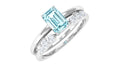 Solitaire 0.6 Carat Aquamarine and Diamond Emerald Cut Stackable Ring Set