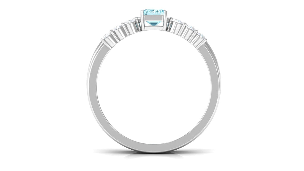 Solitaire 0.6 Carat Aquamarine and Diamond Emerald Cut Stackable Ring Set