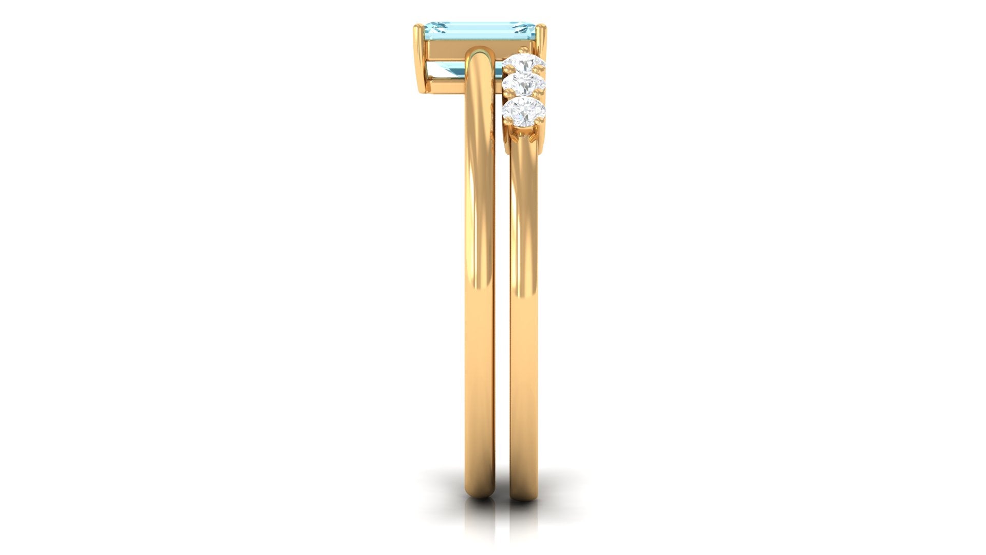 Solitaire 0.6 Carat Aquamarine and Diamond Emerald Cut Stackable Ring Set