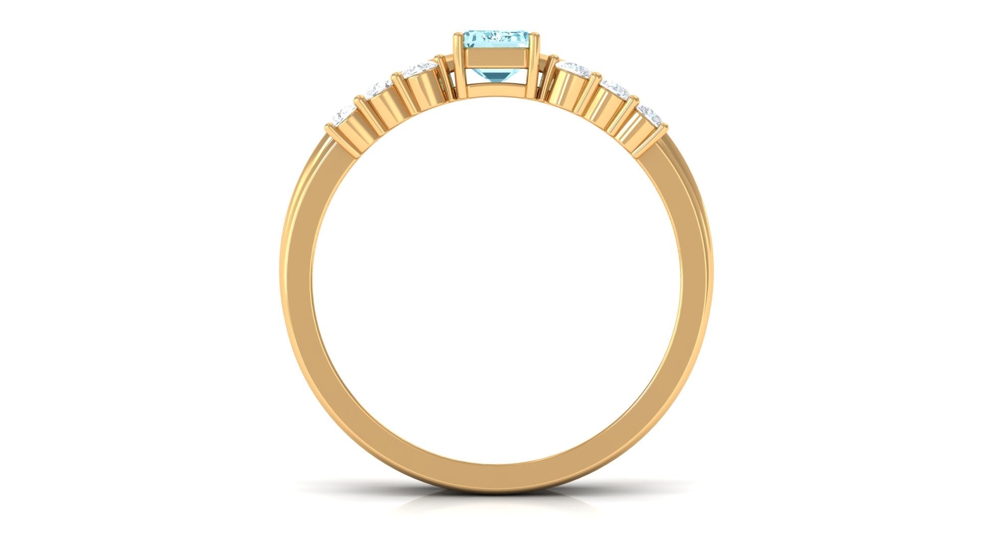 Solitaire 0.6 Carat Aquamarine and Diamond Emerald Cut Stackable Ring Set
