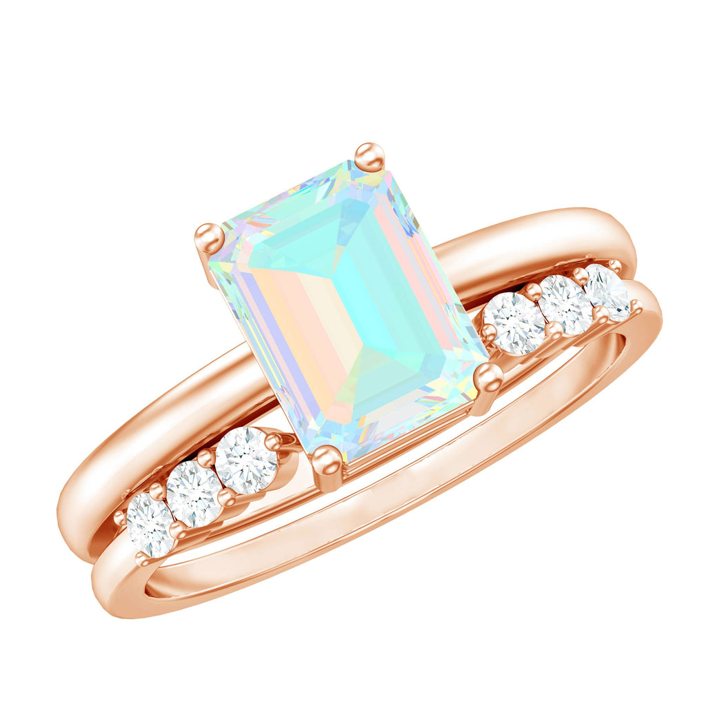 2 Carat Emerald Cut Ethiopian Opal Solitaire Ring Set with Diamond Enhancer