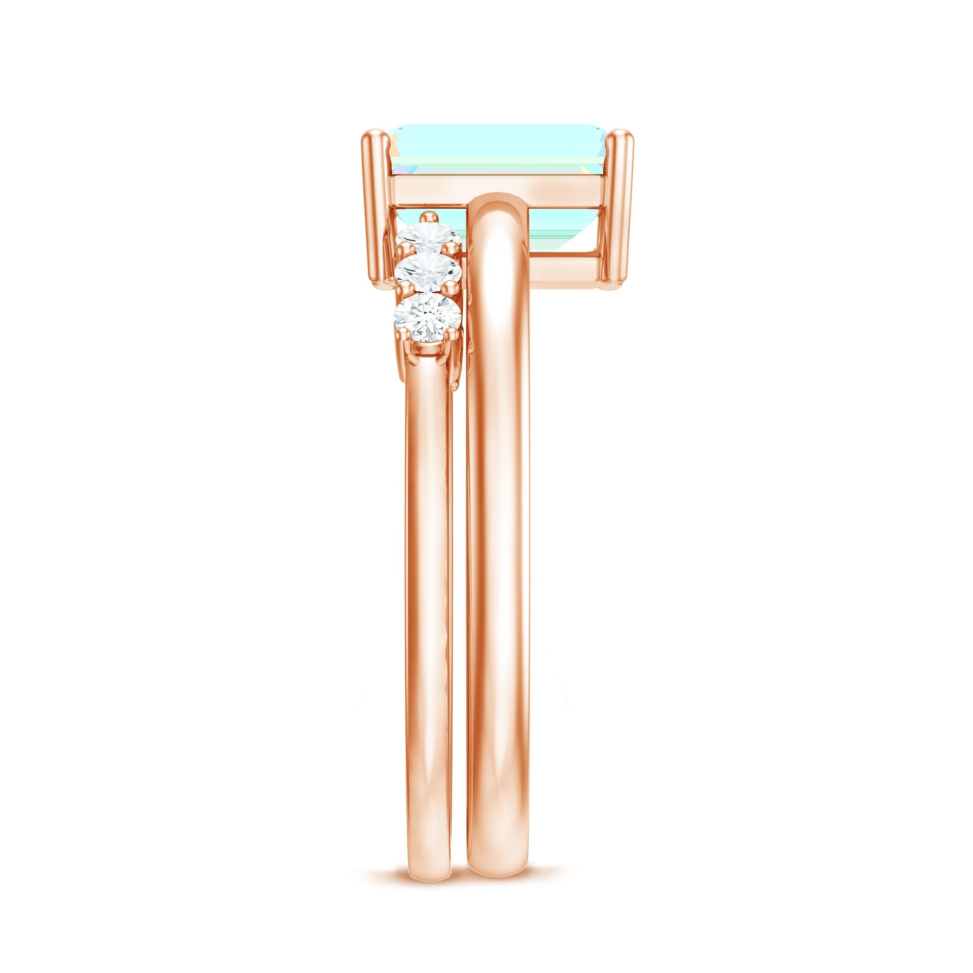 2 Carat Emerald Cut Ethiopian Opal Solitaire Ring Set with Diamond Enhancer