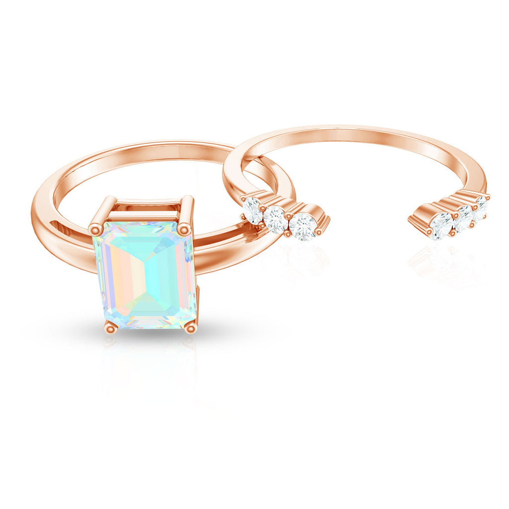 2 Carat Emerald Cut Ethiopian Opal Solitaire Ring Set with Diamond Enhancer