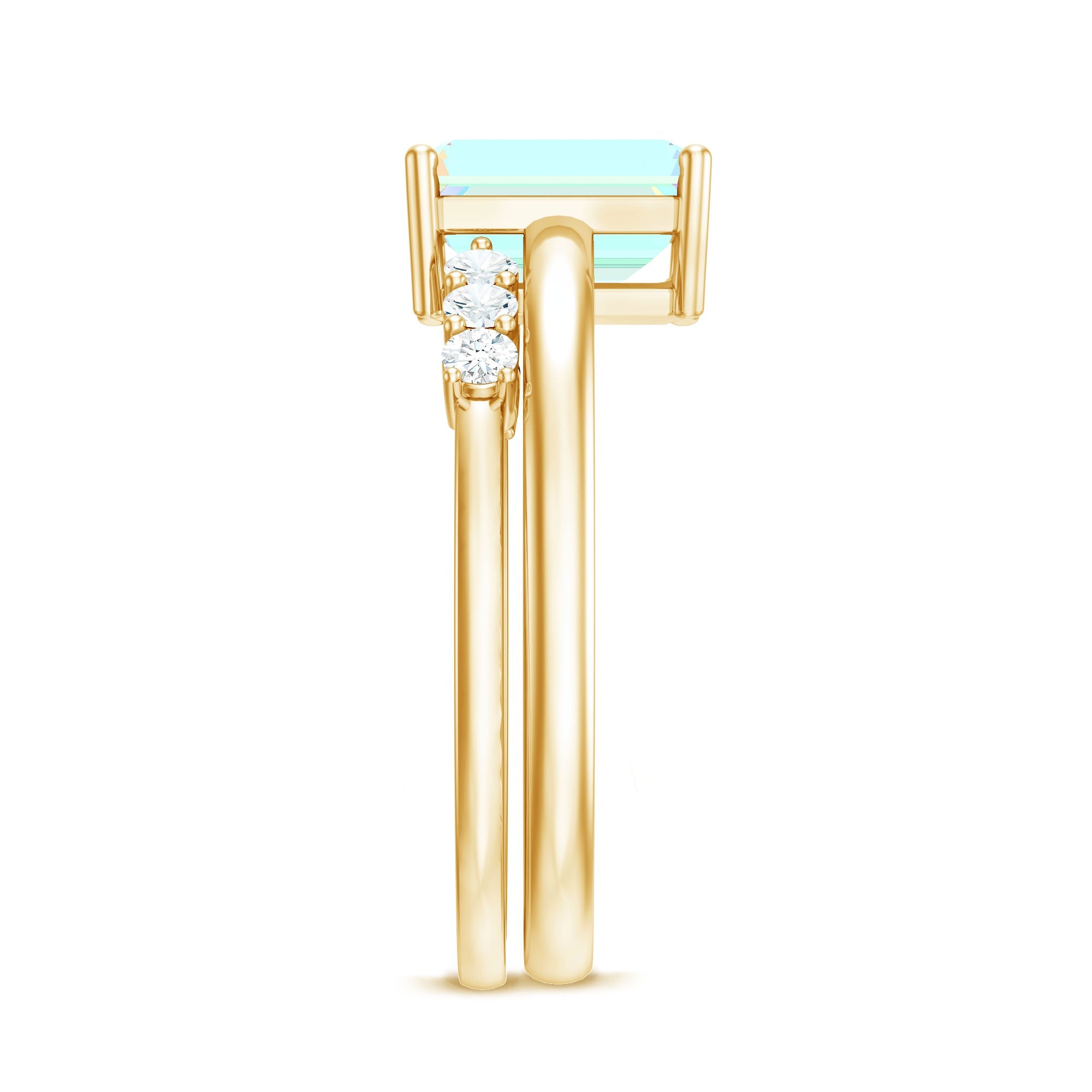2 Carat Emerald Cut Ethiopian Opal Solitaire Ring Set with Diamond Enhancer