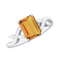 Natural 1.8 Carat Citrine Emerald Cut Engagement Ring with Diamond