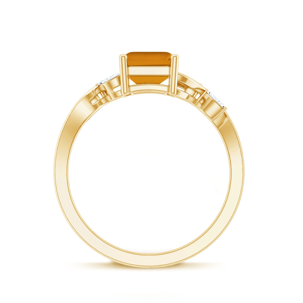 Natural 1.8 Carat Citrine Emerald Cut Engagement Ring with Diamond