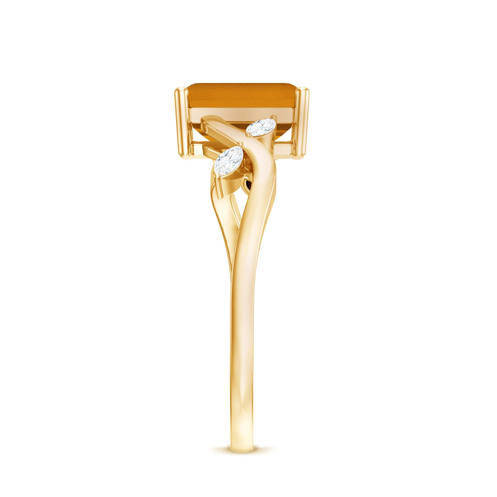 Natural 1.8 Carat Citrine Emerald Cut Engagement Ring with Diamond