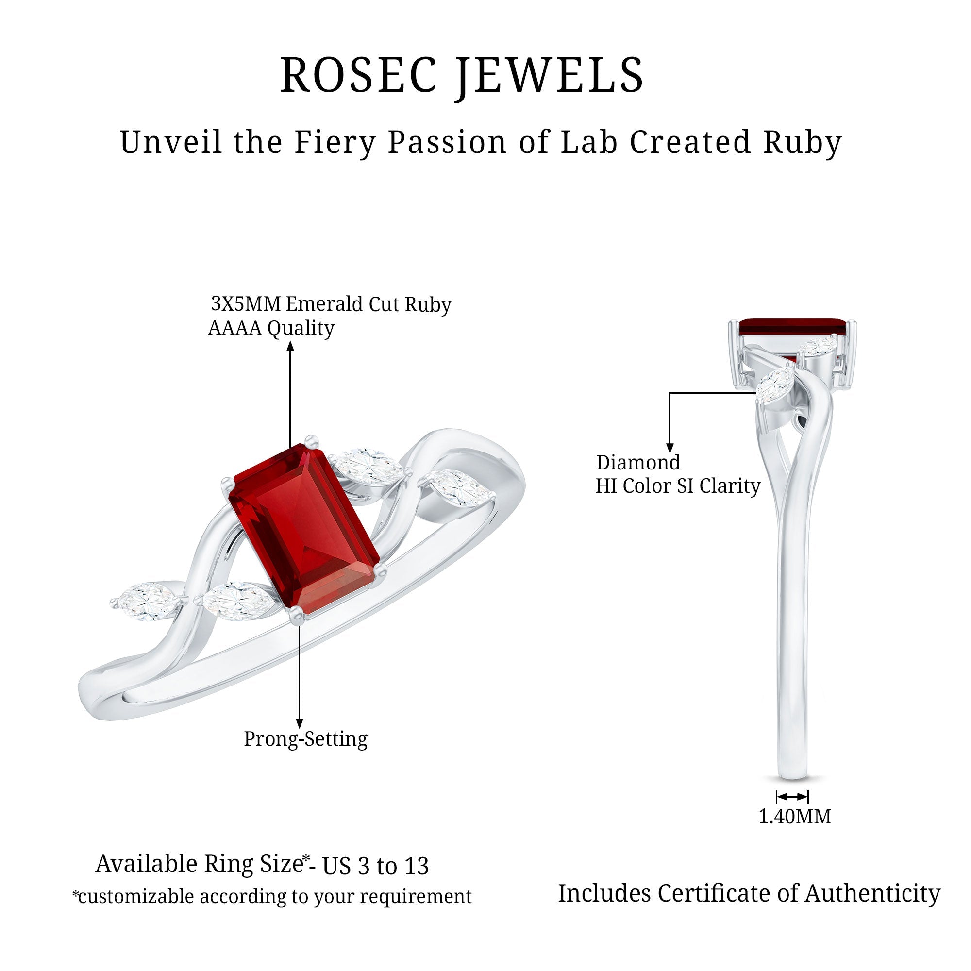 Lab Grown Ruby Solitaire Split Shank Ring with Diamond