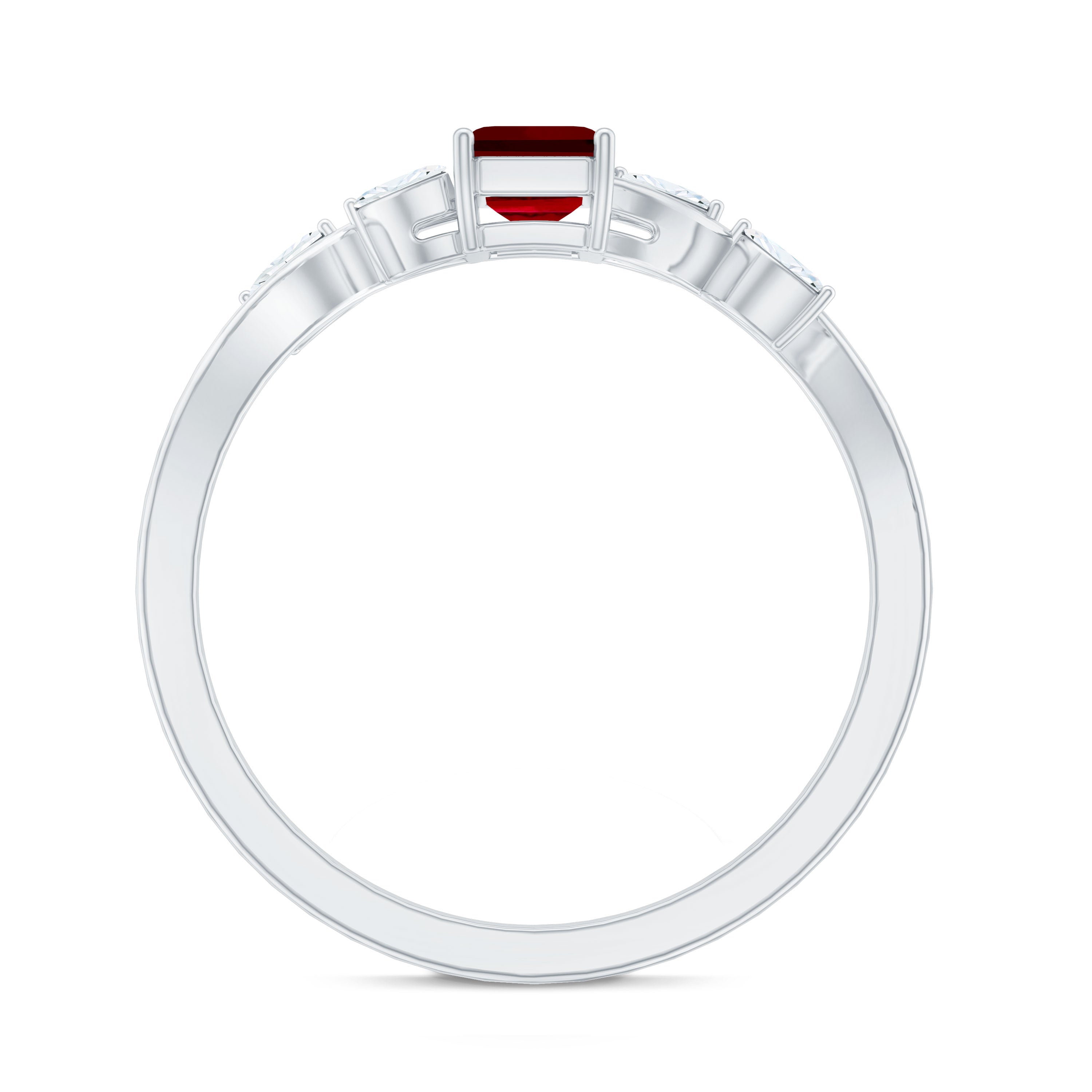 Lab Grown Ruby Solitaire Split Shank Ring with Diamond