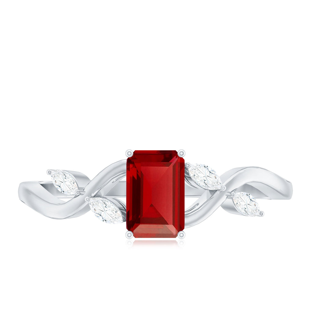 Lab Grown Ruby Solitaire Split Shank Ring with Diamond