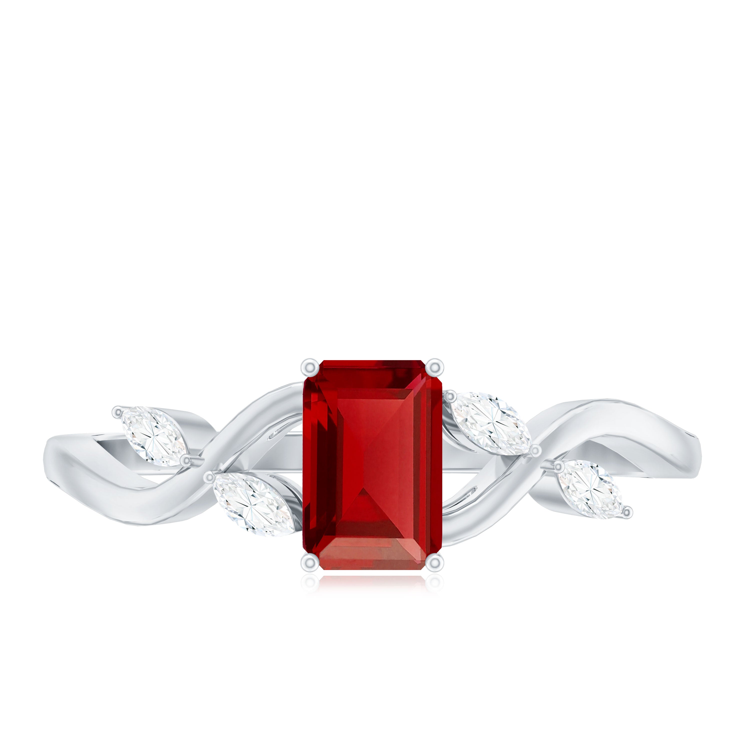 Lab Grown Ruby Solitaire Split Shank Ring with Diamond
