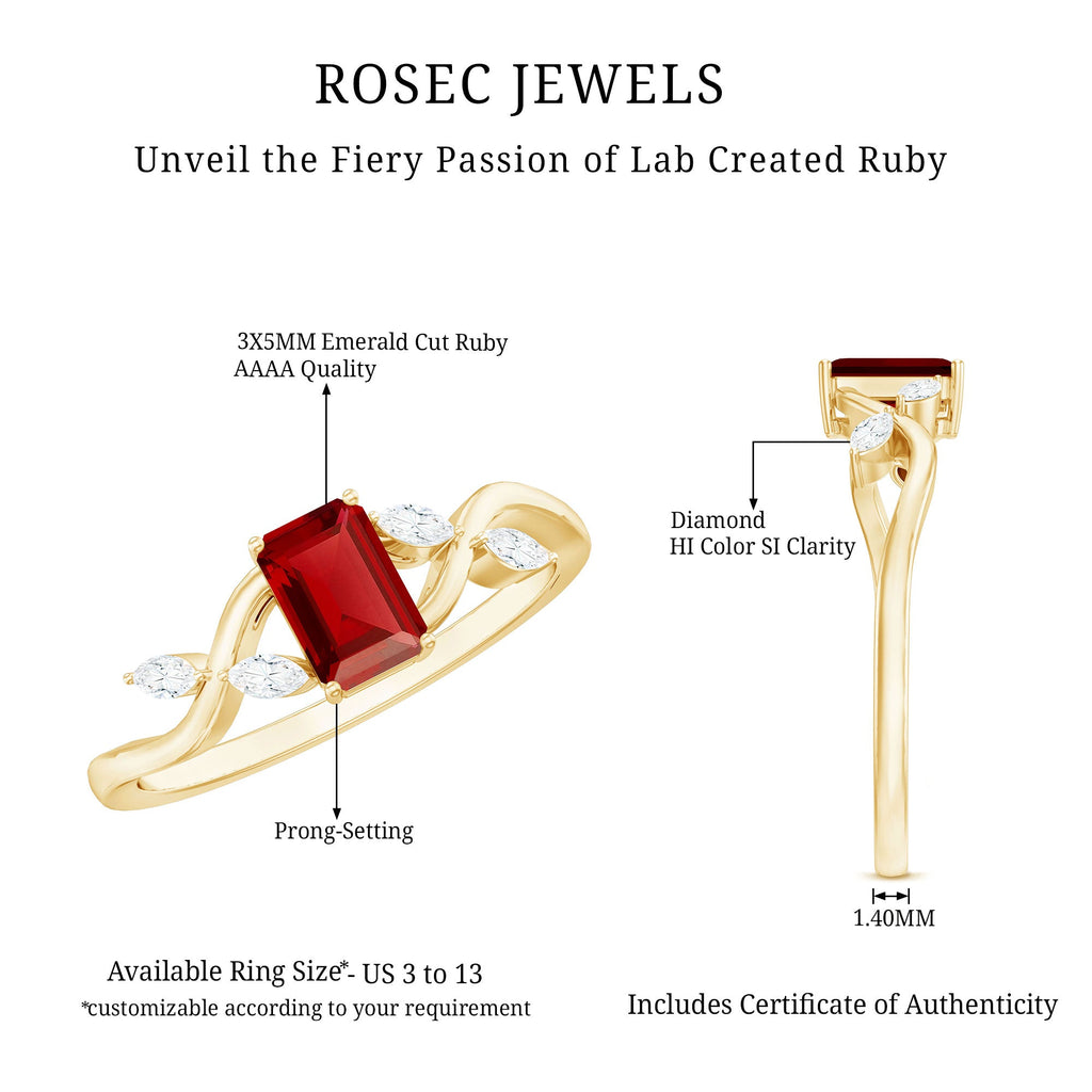 Lab Grown Ruby Solitaire Split Shank Ring with Diamond