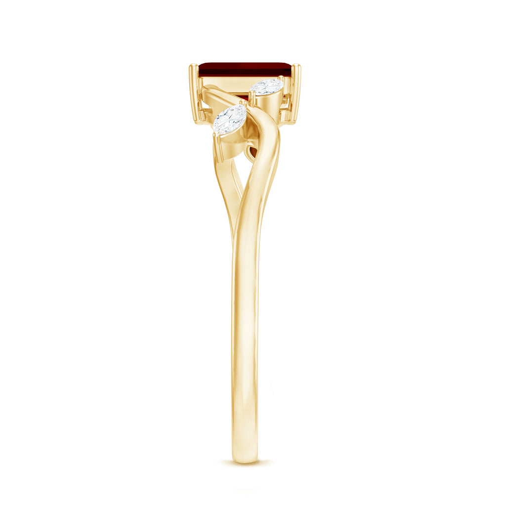 Lab Grown Ruby Solitaire Split Shank Ring with Diamond