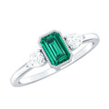 Emerald Cut Lab Grown Emerald Diamond Three Stone Ring with Beaded Details