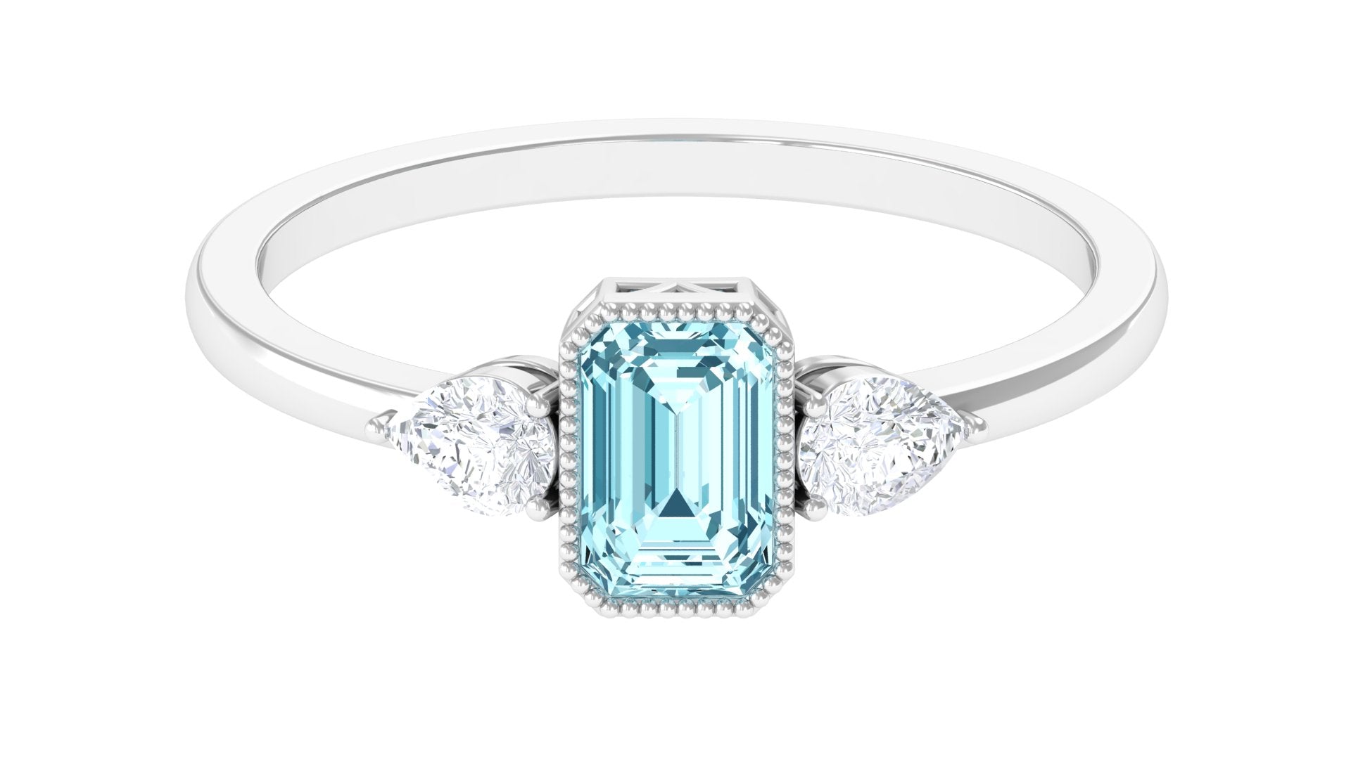 0.6 Carat Natural Aquamarine and Diamond 3 Stone Engagement Ring with Certificate