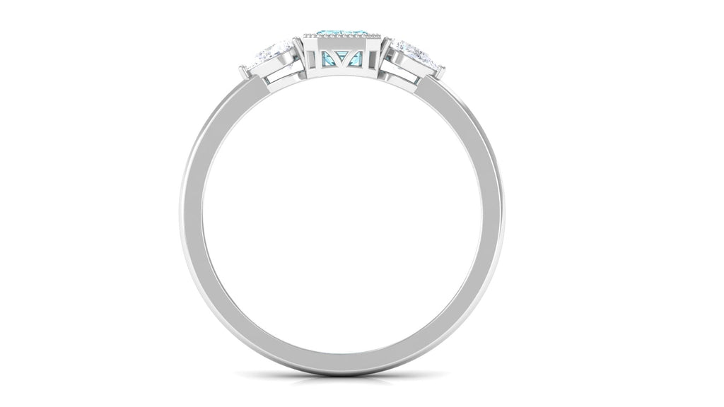 0.6 Carat Natural Aquamarine and Diamond 3 Stone Engagement Ring with Certificate