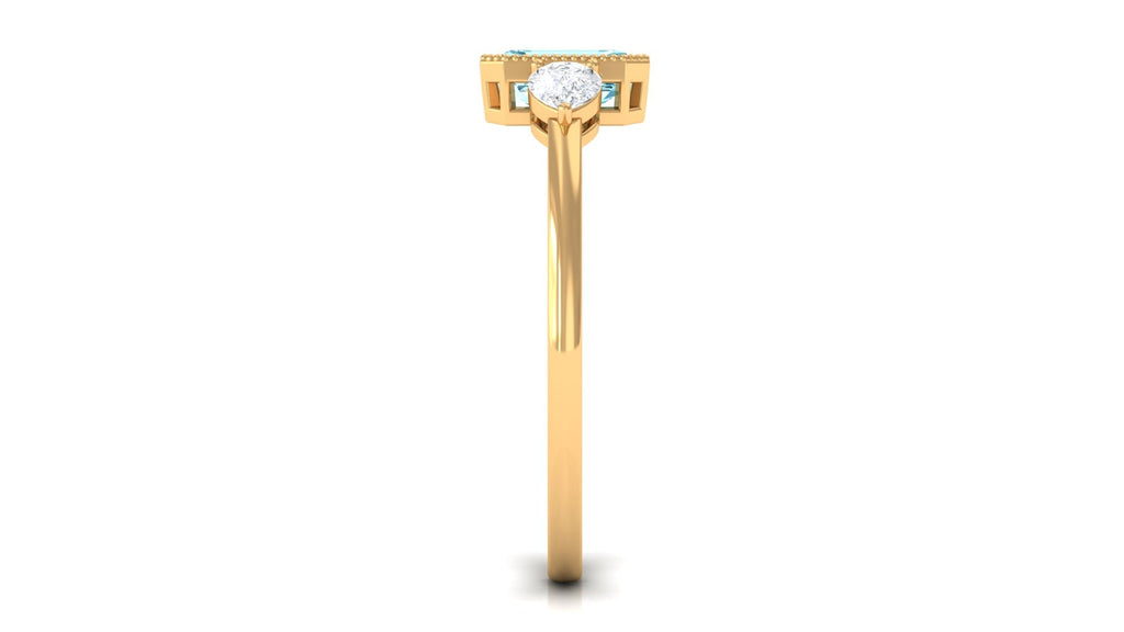 0.6 Carat Natural Aquamarine and Diamond 3 Stone Engagement Ring with Certificate