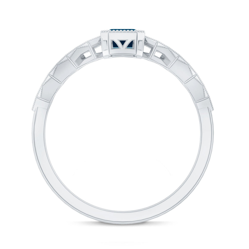 0.7 Carat Emerald Cut London Blue Topaz Engagement Ring with Beaded Details
