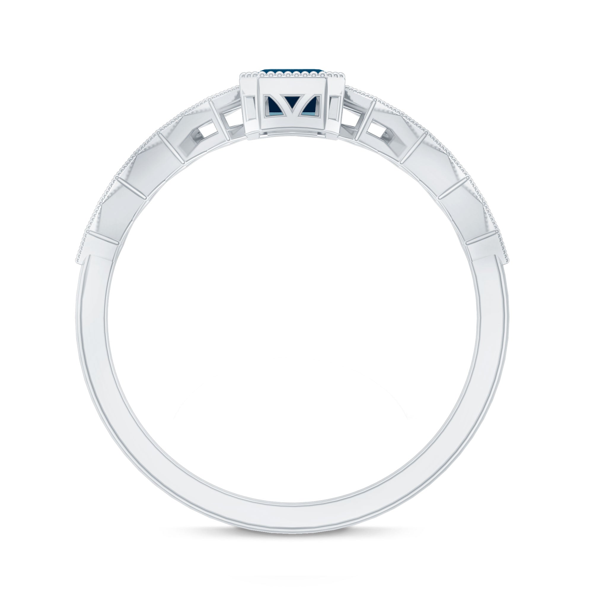 0.7 Carat Emerald Cut London Blue Topaz Engagement Ring with Beaded Details