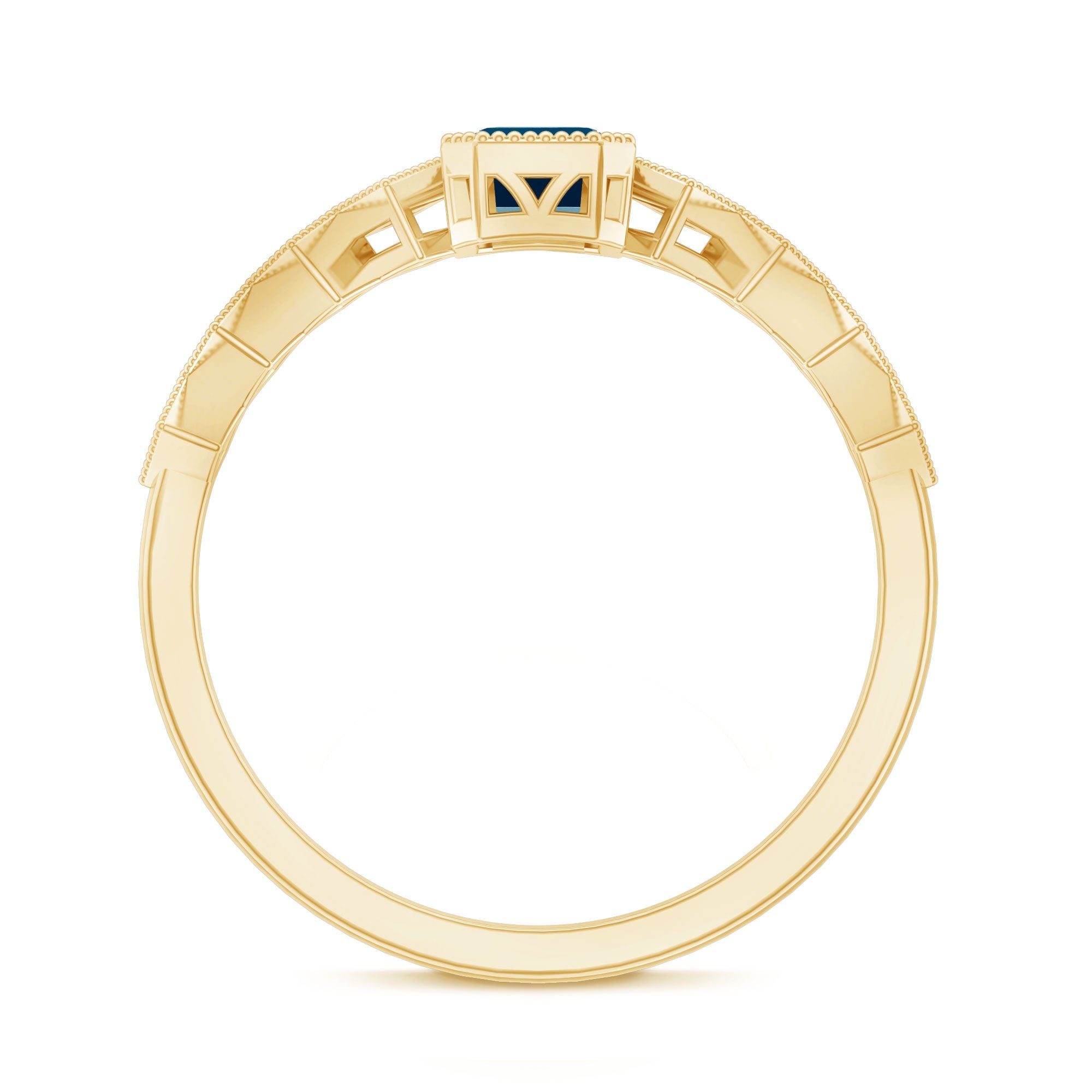 0.7 Carat Emerald Cut London Blue Topaz Engagement Ring with Beaded Details