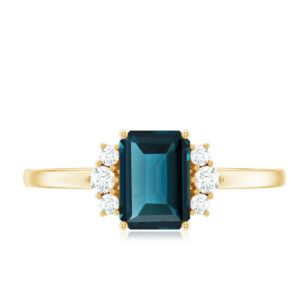 2.2 Carat Emerald Cut London Blue Topaz Diamond Engagement Ring with Certificate