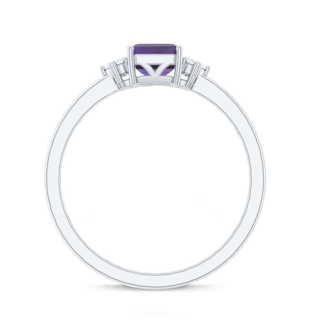 Octagon Cut Amethyst Solitaire Ring with Diamond Accent