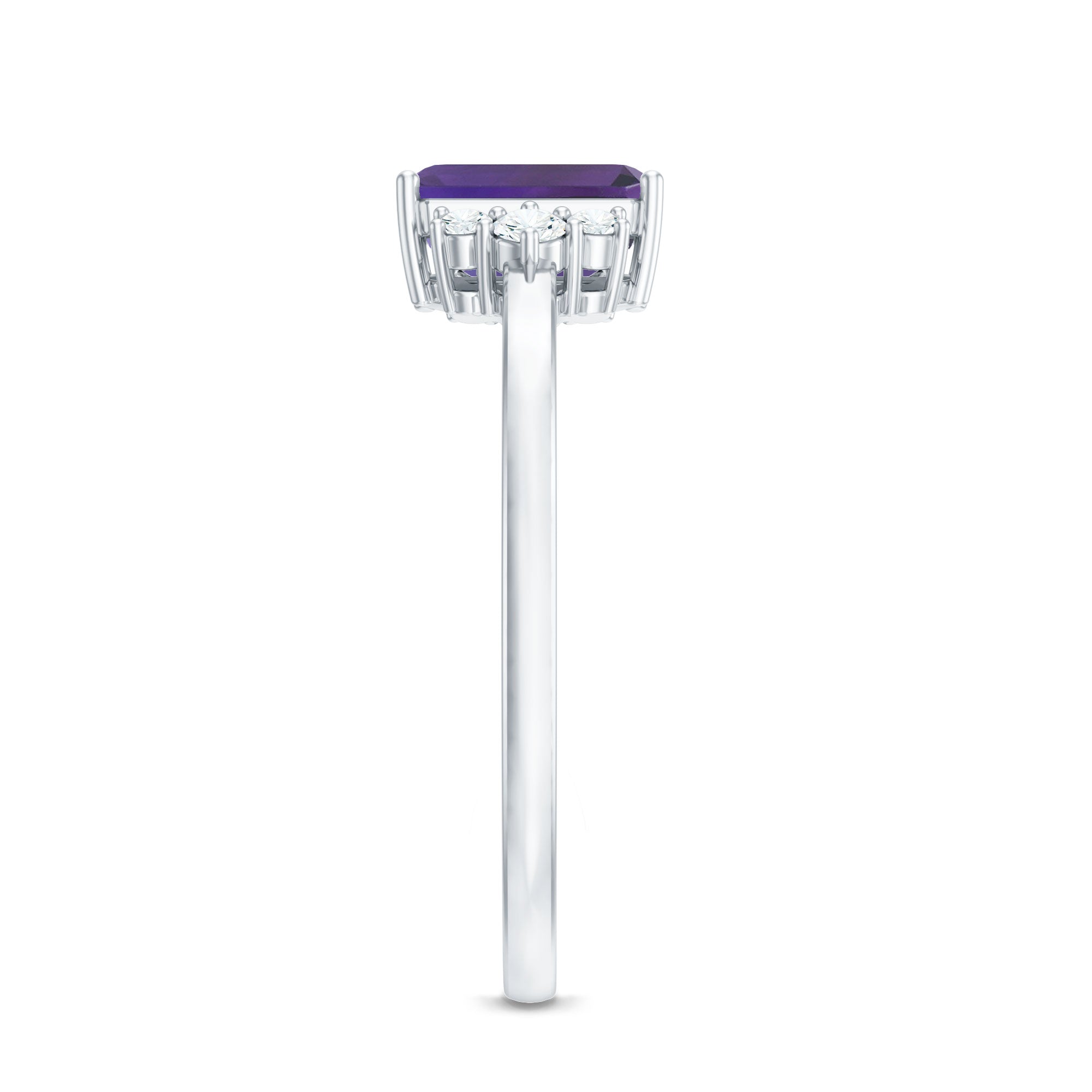 Octagon Cut Amethyst Solitaire Ring with Diamond Accent