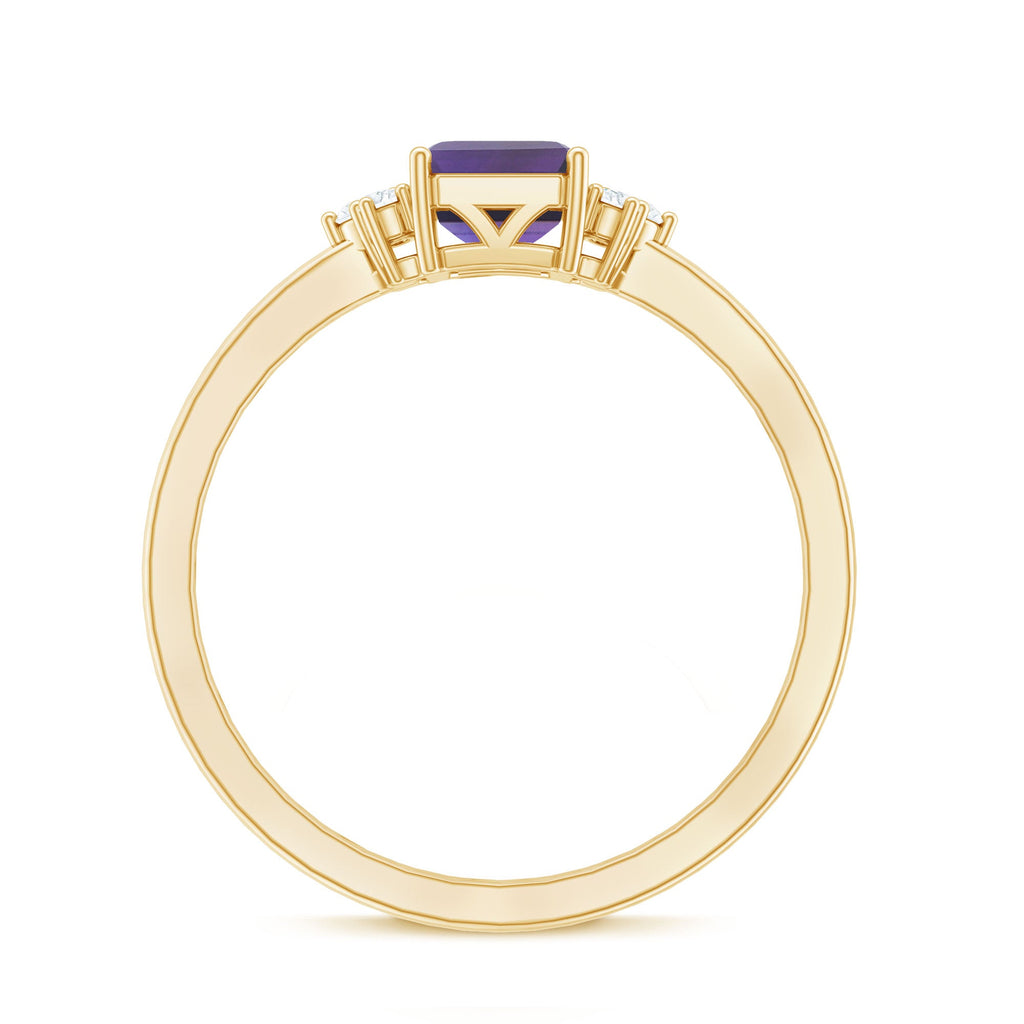 Octagon Cut Amethyst Solitaire Ring with Diamond Accent