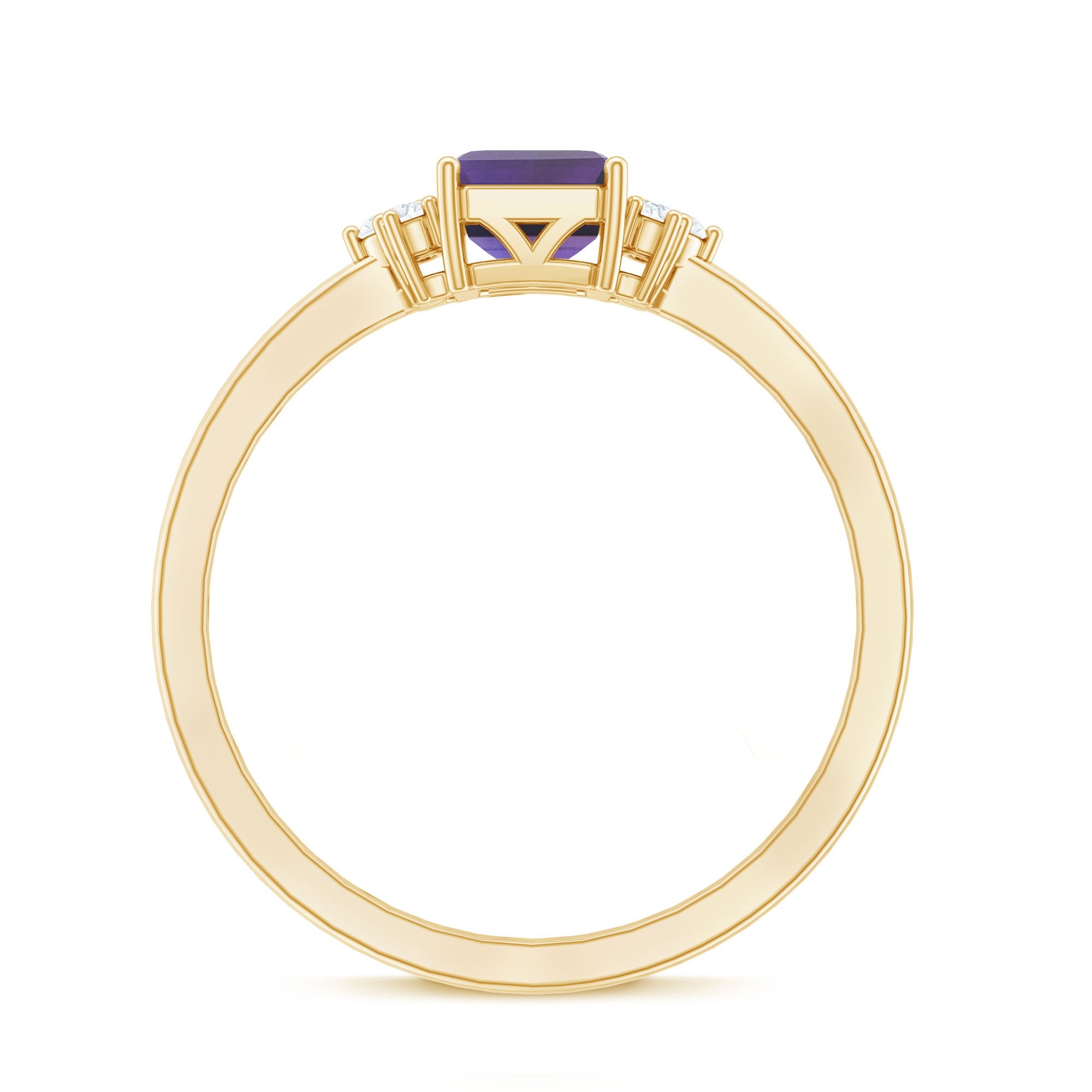Octagon Cut Amethyst Solitaire Ring with Diamond Accent