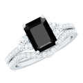 Certified 1.6 Carat Emerald Cut Lab Grown Black and White Diamond Wedding Ring Set